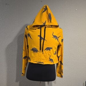 Yellow Dinosaur Print Crop Hoodie